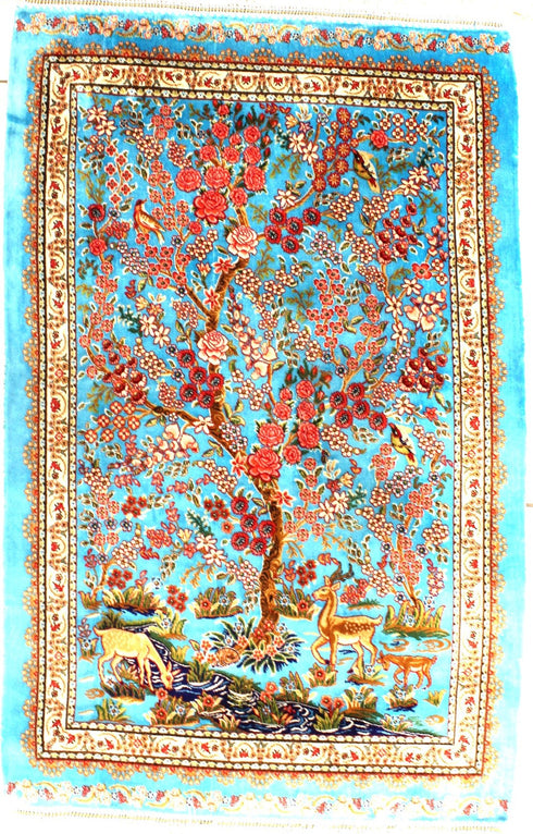 Tree Of Life Exceptionally Fine Persian Silk Carpet